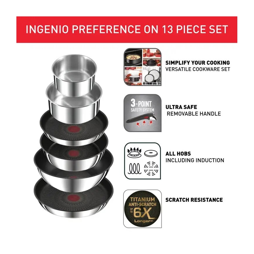 Tefal - Комплект от 13 части кухненски съдове INGENIO PREFERENCE ON, неръждаема стомана