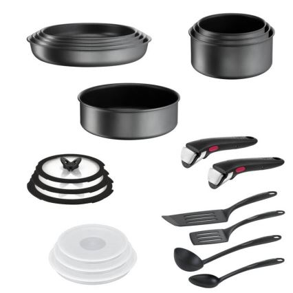 Tefal - Комплект съдове за готвене 20 части INGENIO DAILY CHEF ON черен