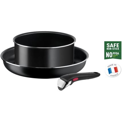 Tefal - Комплект съдове за готвене 3 части INGENIO EASY COOK & CLEAN BLACK