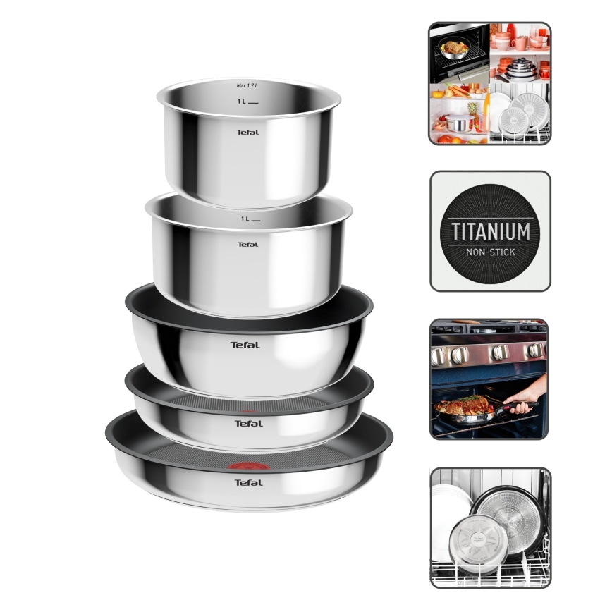 Tefal - Комплект съдове за готвене от 9 части INGENIO COOK, неръждаема стомана