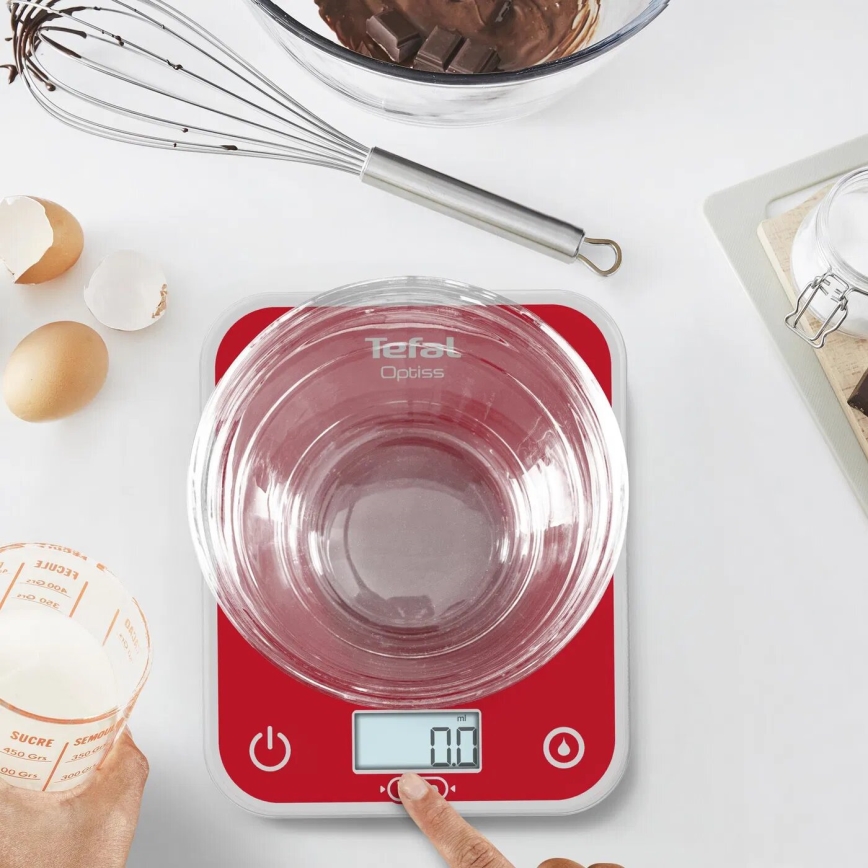 Tefal - Кухненска везна OPTISS 2xAAA червен