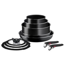 Tefal - Комплект готварски съдове 10 бр. INGENIO EASY COOK & CLEAN BLACK