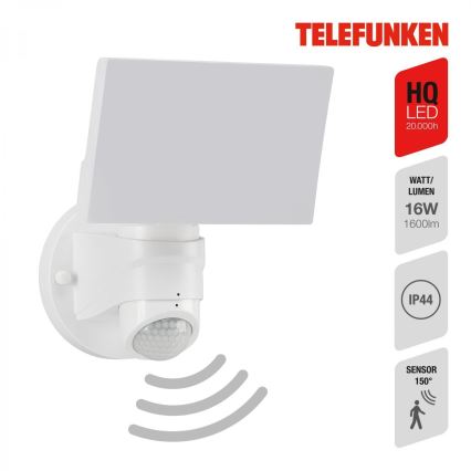 Telefunken 304306TF - LED Екстериорен аплик със сензор LED/16W/230V IP44 бял