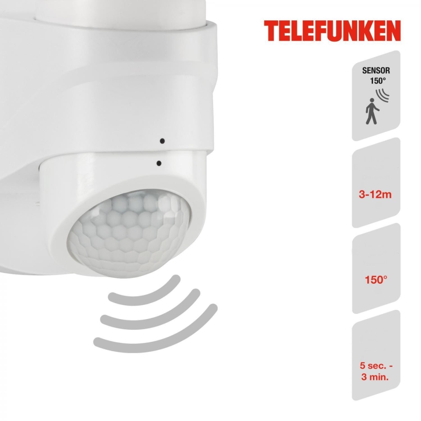 Telefunken 304306TF - LED Екстериорен аплик със сензор LED/16W/230V IP44 бял