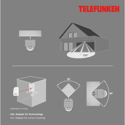 Telefunken 306506TF - Екстериорен сензор за движение 180° IP44 бял