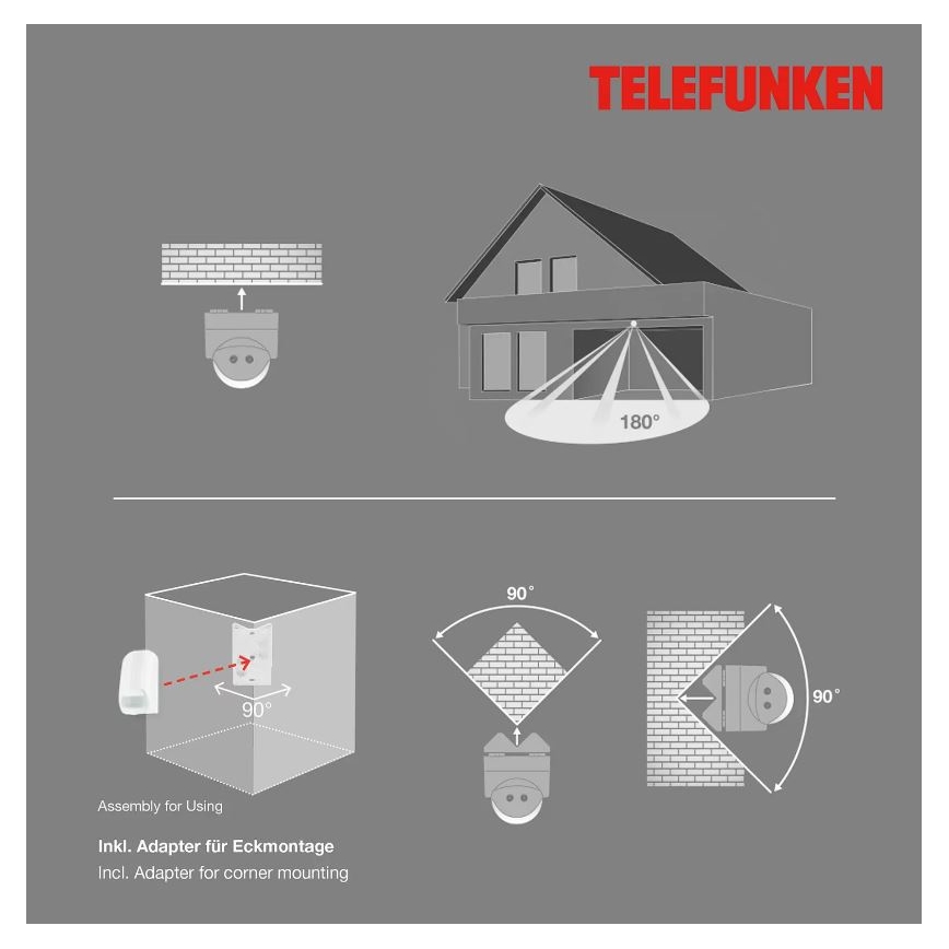 Telefunken 306506TF - Екстериорен сензор за движение 180° IP44 бял