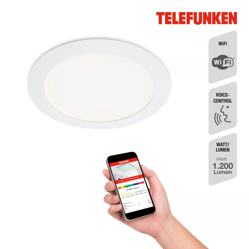 Telefunken 309406TF - LED RGBW димируемо вградено осветително тяло FRAME LED/12W/230V 2700-6500K Wi-Fi Tuya бяло