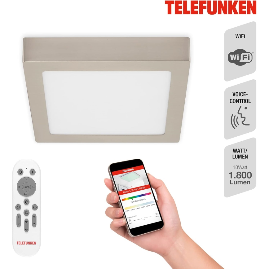 Telefunken 309602TF - LED RGBW Димируем плафон LED/18W/230V 2700-6500K Wi-Fi Tuya