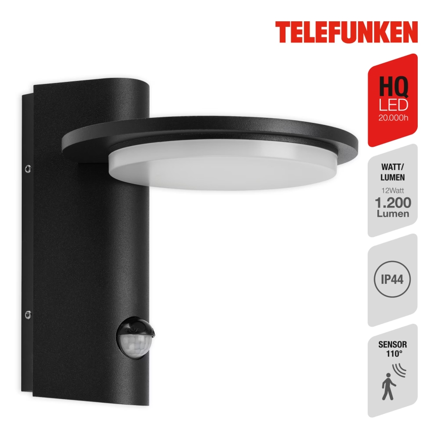 Telefunken 312505TF-LED Външно стенна лампа с сензор LED/10W/230V IP44 черен