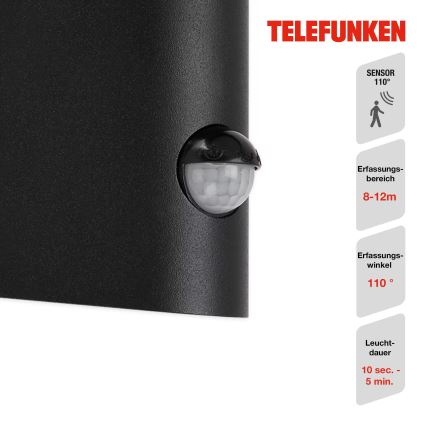 Telefunken 312505TF-LED Външно стенна лампа с сензор LED/10W/230V IP44 черен