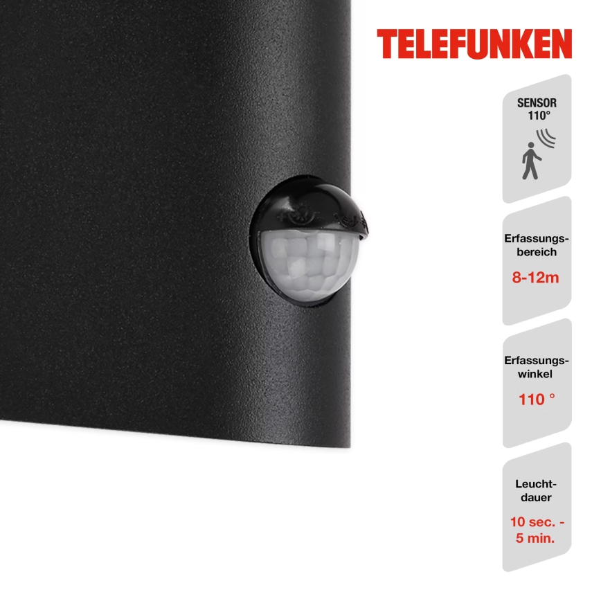 Telefunken 312505TF-LED Външно стенна лампа с сензор LED/10W/230V IP44 черен