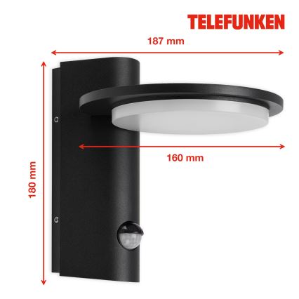 Telefunken 312505TF-LED Външно стенна лампа с сензор LED/10W/230V IP44 черен