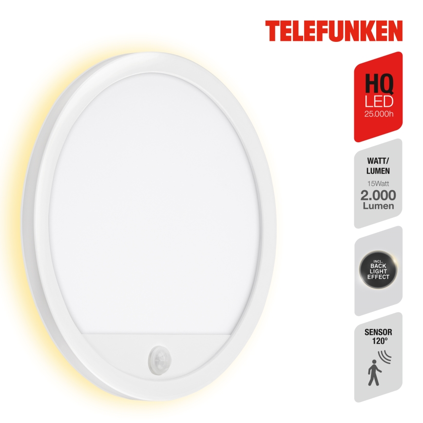 Telefunken 313706TF - LED Екстериорен аплик със сензор LED/15W/230V IP44 бял