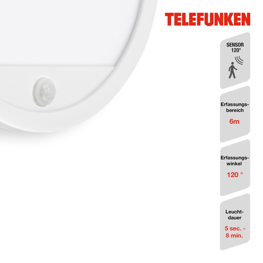 Telefunken 313706TF - LED Екстериорен аплик със сензор LED/15W/230V IP44 бял