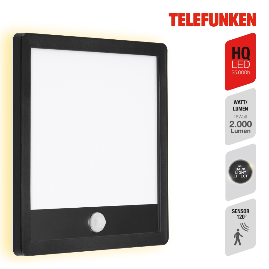 Telefunken 313805TF - LED Екстериорен аплик със сензор LED/15W/230V IP44