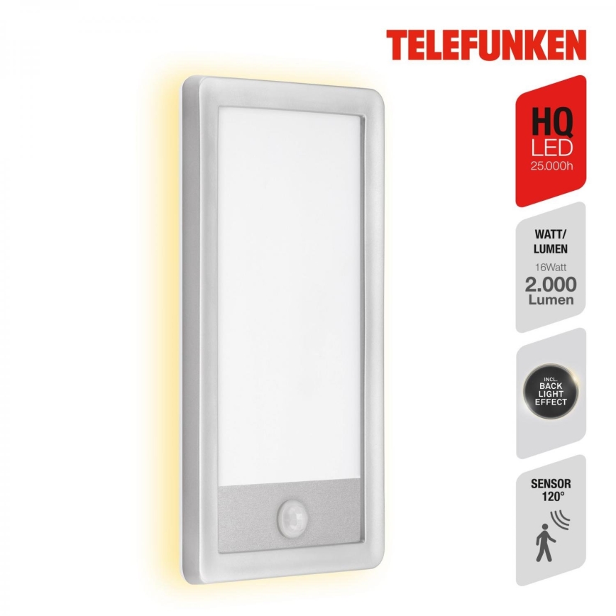 Telefunken 313904TF - LED Екстериорен аплик със сензор LED/16W/230V IP44