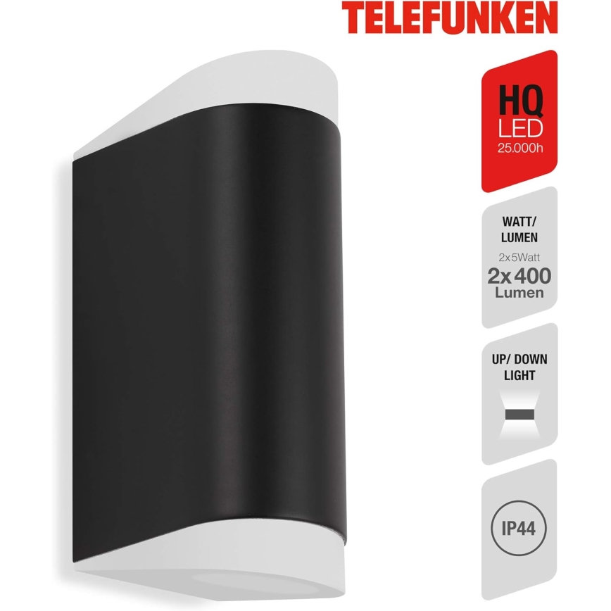 Telefunken 314905TF - LED Екстериорен аплик 2xGU10/5W/230V IP44 черен