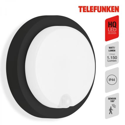 Telefunken 315305TF - LED Екстериорен аплик със сензор LED/12W/230V IP44 черен