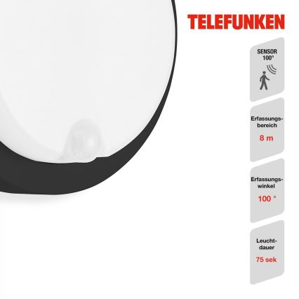 Telefunken 315305TF - LED Екстериорен аплик със сензор LED/12W/230V IP44 черен