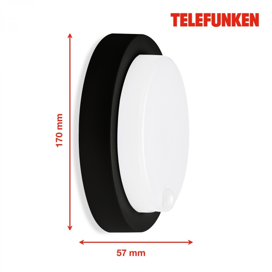 Telefunken 315305TF - LED Екстериорен аплик със сензор LED/12W/230V IP44 черен