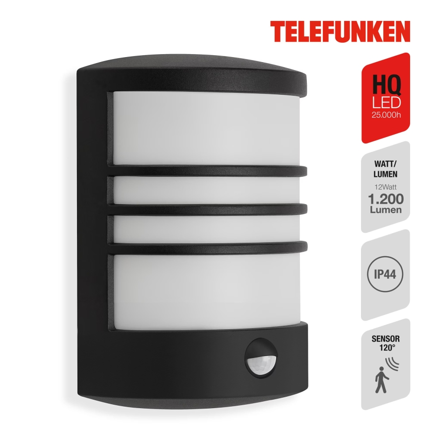 Telefunken 315505TF - LED Екстериорен аплик със сензор LED/12W/230V IP44 черен
