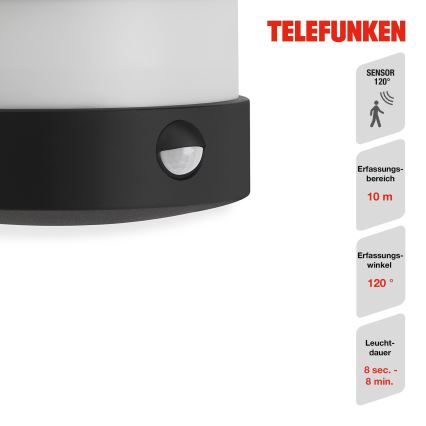 Telefunken 315505TF - LED Екстериорен аплик със сензор LED/12W/230V IP44 черен