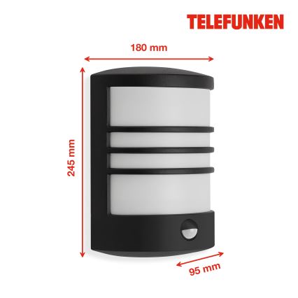 Telefunken 315505TF - LED Екстериорен аплик със сензор LED/12W/230V IP44 черен