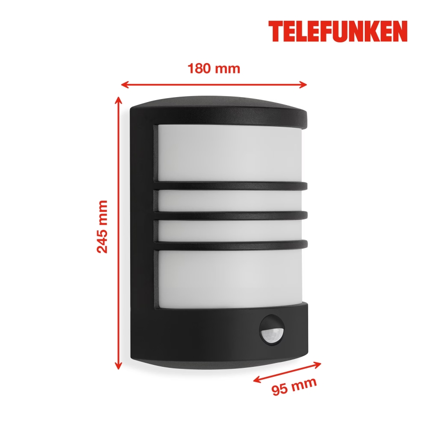 Telefunken 315505TF - LED Екстериорен аплик със сензор LED/12W/230V IP44 черен