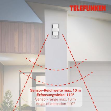 Telefunken 321104TF - Екстериорен аплик със сензор 1xE27/12W/230V IP44 бял