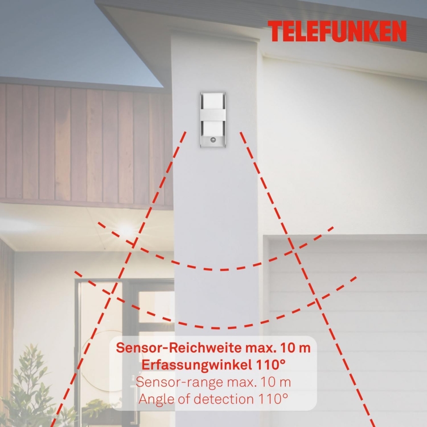 Telefunken 321104TF - Екстериорен аплик със сензор 1xE27/12W/230V IP44 бял