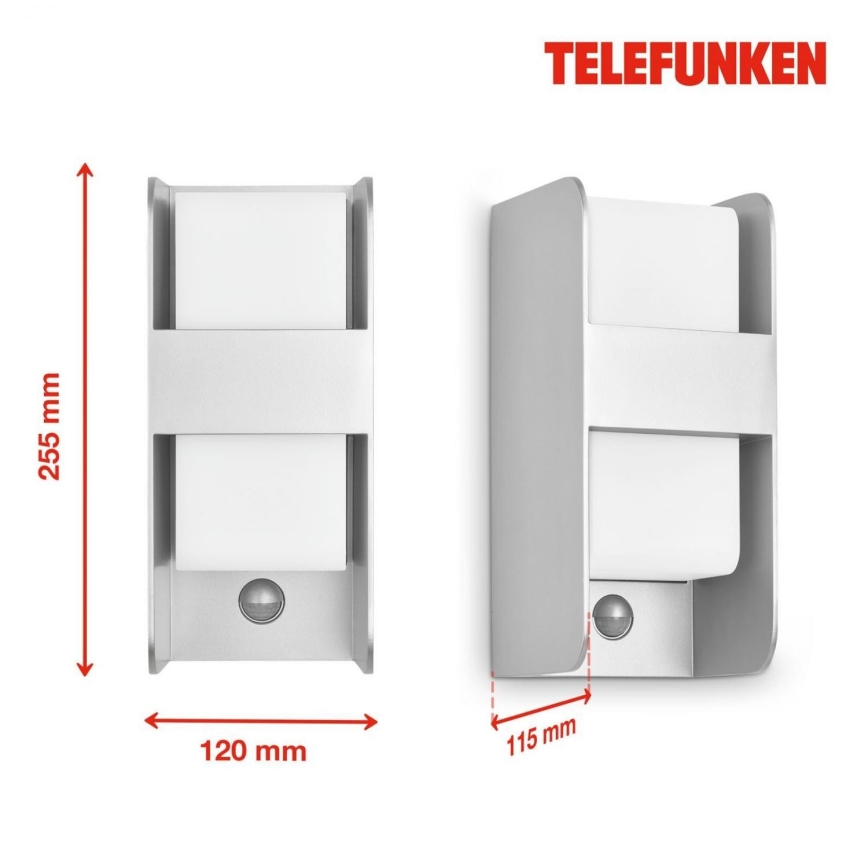 Telefunken 321104TF - Екстериорен аплик със сензор 1xE27/12W/230V IP44 бял