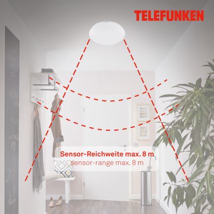 Telefunken 601206TF - LED Плафон за баня със сензор LED/15W/230V IP44 Ø 28 см