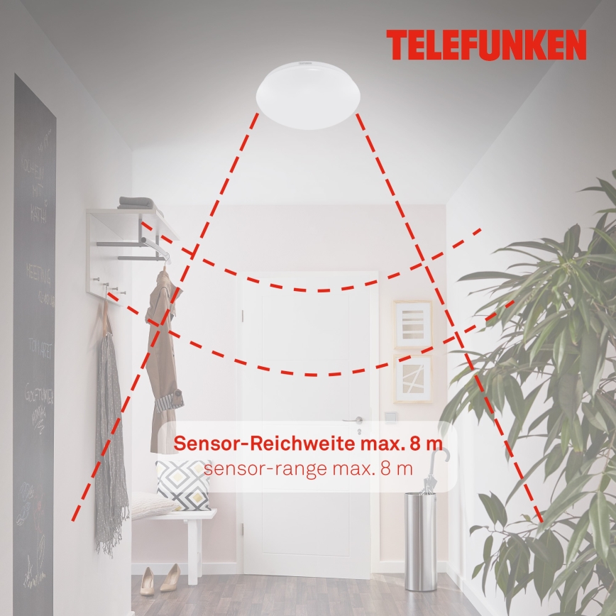 Telefunken 601206TF - LED Плафон за баня със сензор LED/15W/230V IP44 Ø 28 см