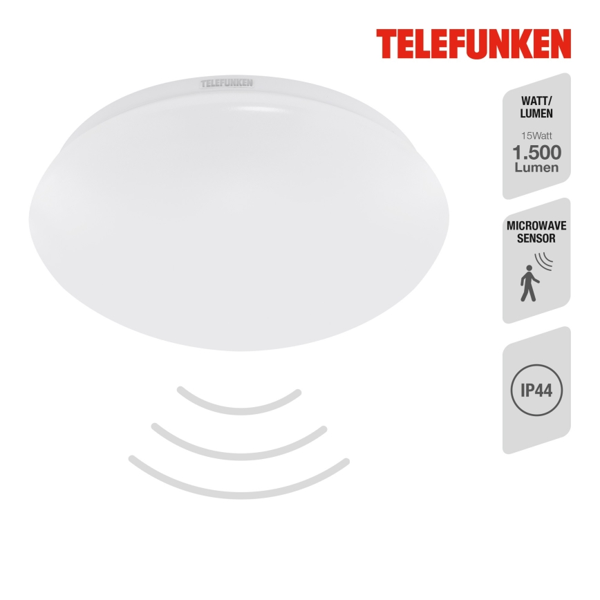 Telefunken 601206TF - LED Плафон за баня със сензор LED/15W/230V IP44 Ø 28 см