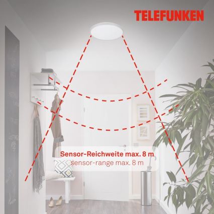 Telefunken 601604TF - LED Плафон за баня със сензор LED/12W/230V IP44 Ø 29 см