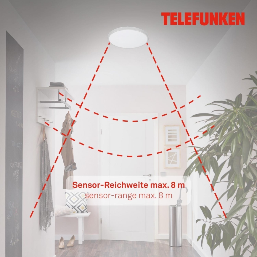 Telefunken 601604TF - LED Плафон за баня със сензор LED/12W/230V IP44 Ø 29 см