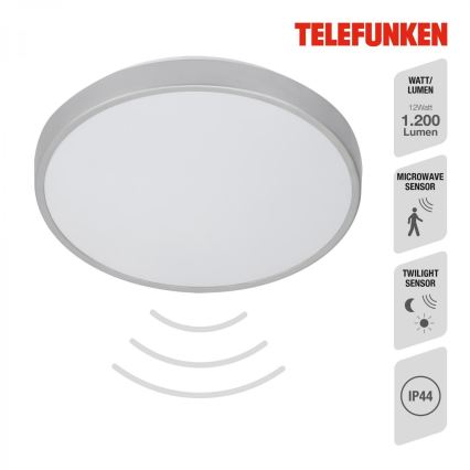 Telefunken 601604TF - LED Плафон за баня със сензор LED/12W/230V IP44 Ø 29 см