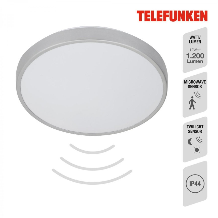 Telefunken 601604TF - LED Плафон за баня със сензор LED/12W/230V IP44 Ø 29 см