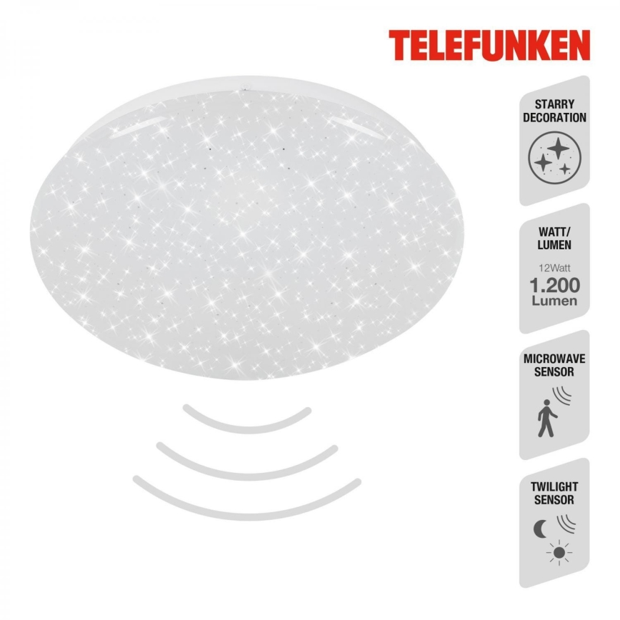 Telefunken 601706TF - LED Плафон със сензор LED/12W/230V Ø 27 см