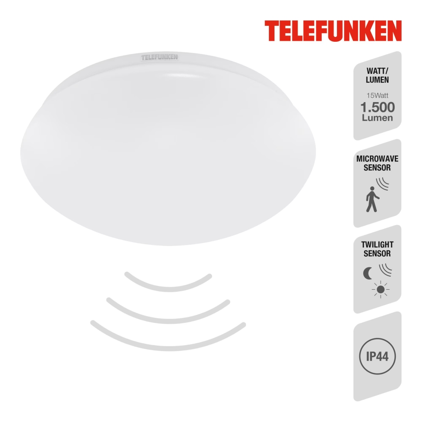 Telefunken 602006TF - LED Плафон за баня със сензор LED/15W/230V IP44 4000K