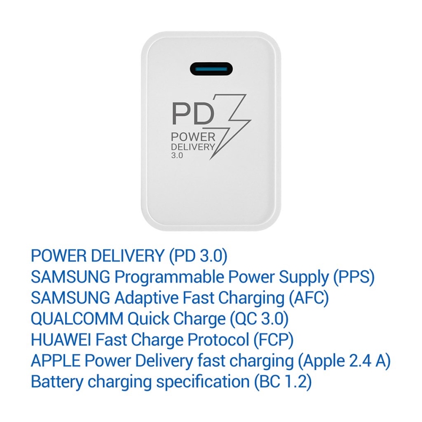 TESLA Electronics - Адаптер за бързо зареждане Power Delivery 20W бял