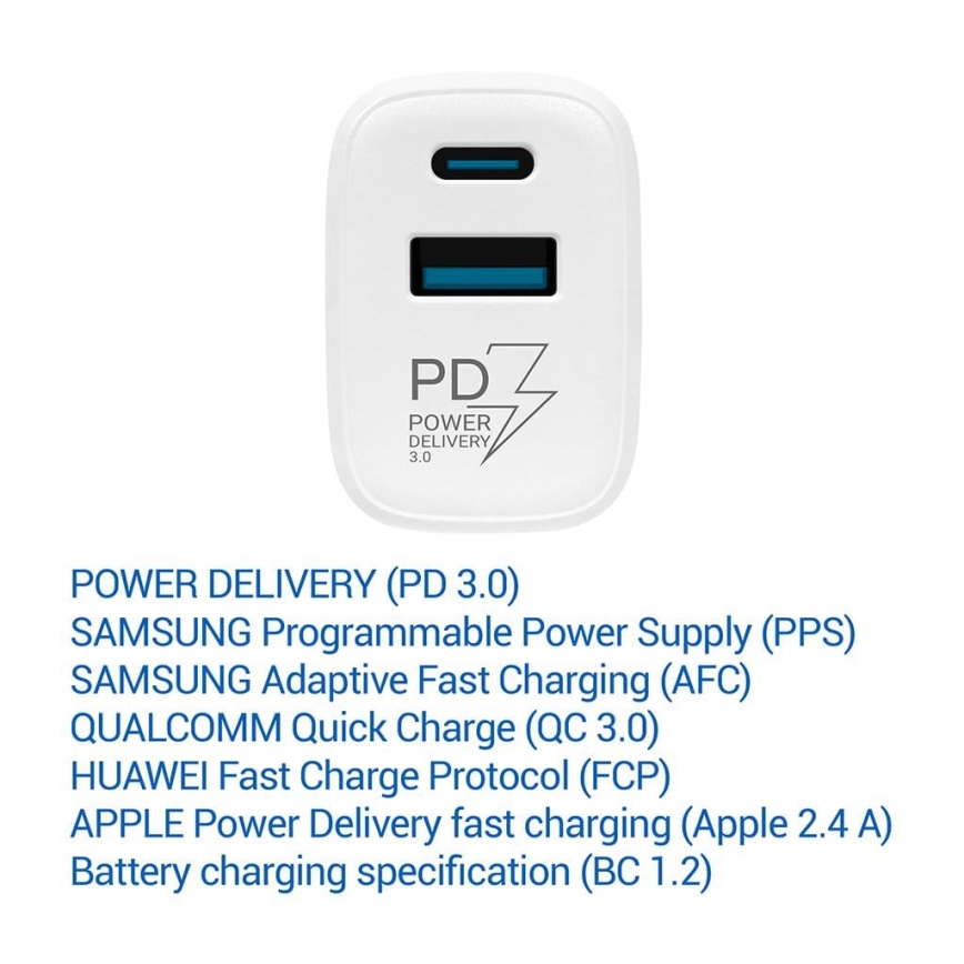 TESLA Electronics - Адаптер за бързо зареждане Power Delivery 25W бял