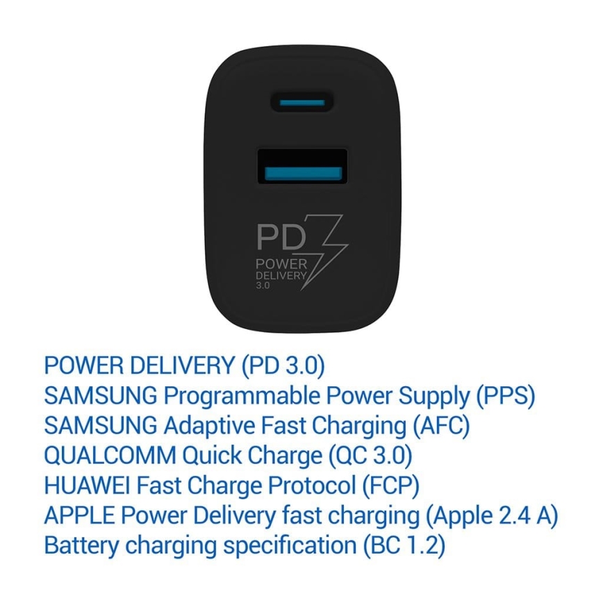 TESLA Electronics - Адаптер за бързо зареждане Power Delivery 25W черен