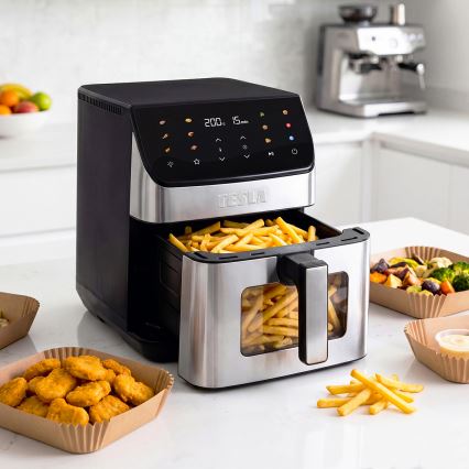 TESLA Electronics AirCook - фритюрник с горещ въздух 6,5 л 2100W/230V матов хром/черен