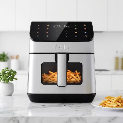 TESLA Electronics AirCook - фритюрник с горещ въздух 6,5 л 2100W/230V матов хром/черен