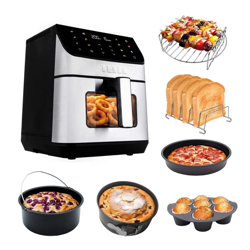 TESLA Electronics AirCook - фритюрник с горещ въздух 6,5 л 2100W/230V матов хром/черен