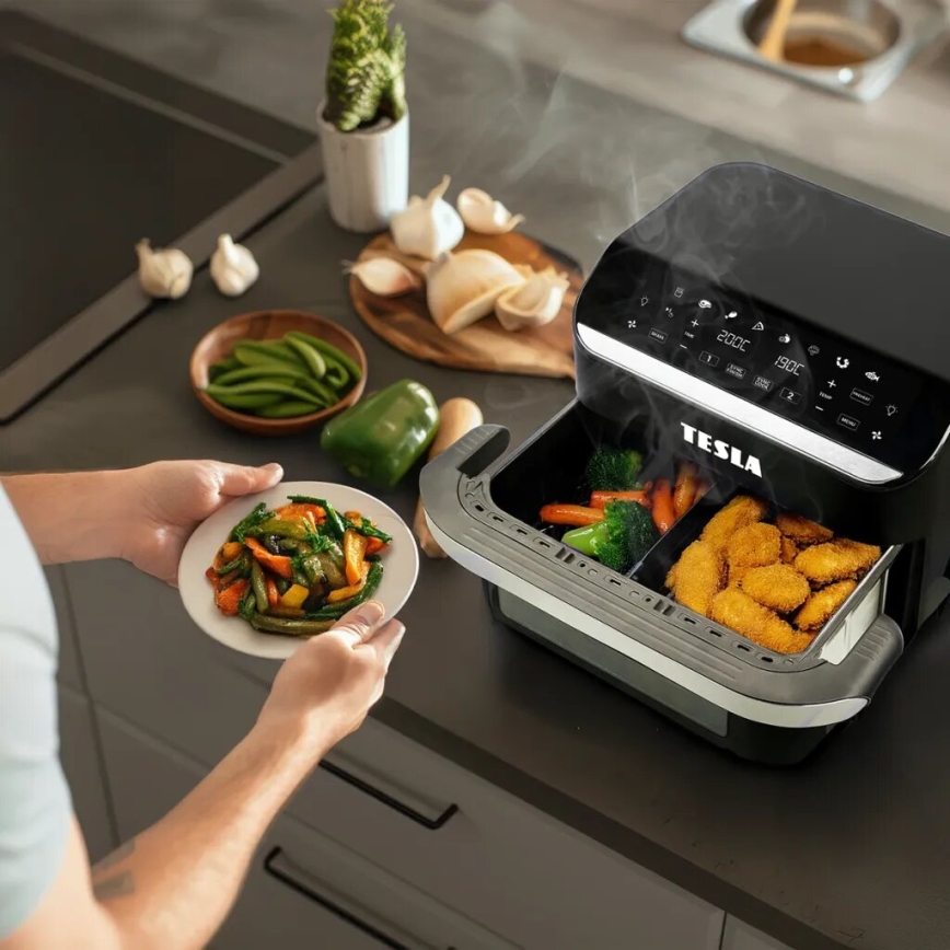 TESLA Electronics AirCook - Многофункционален двоен дигитален фритюрник с горещ въздух 10 l 2400W/230V