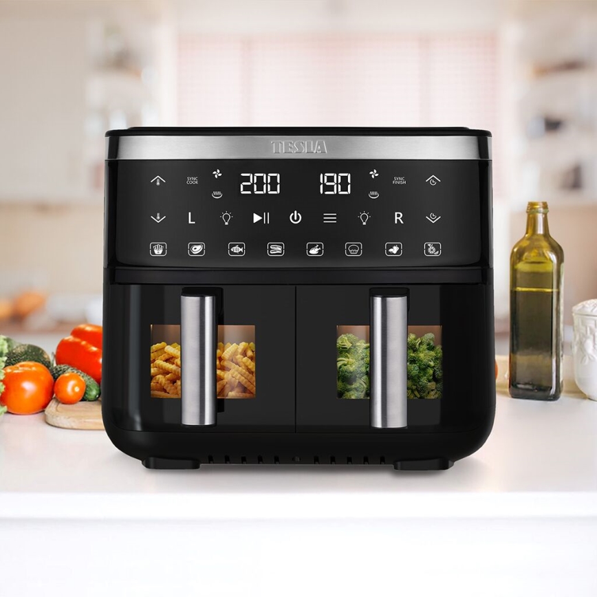 TESLA Electronics AirCook - Многофункционален двоен дигитален фритюрник с горещ въздух 7,6 l 2850W/230V