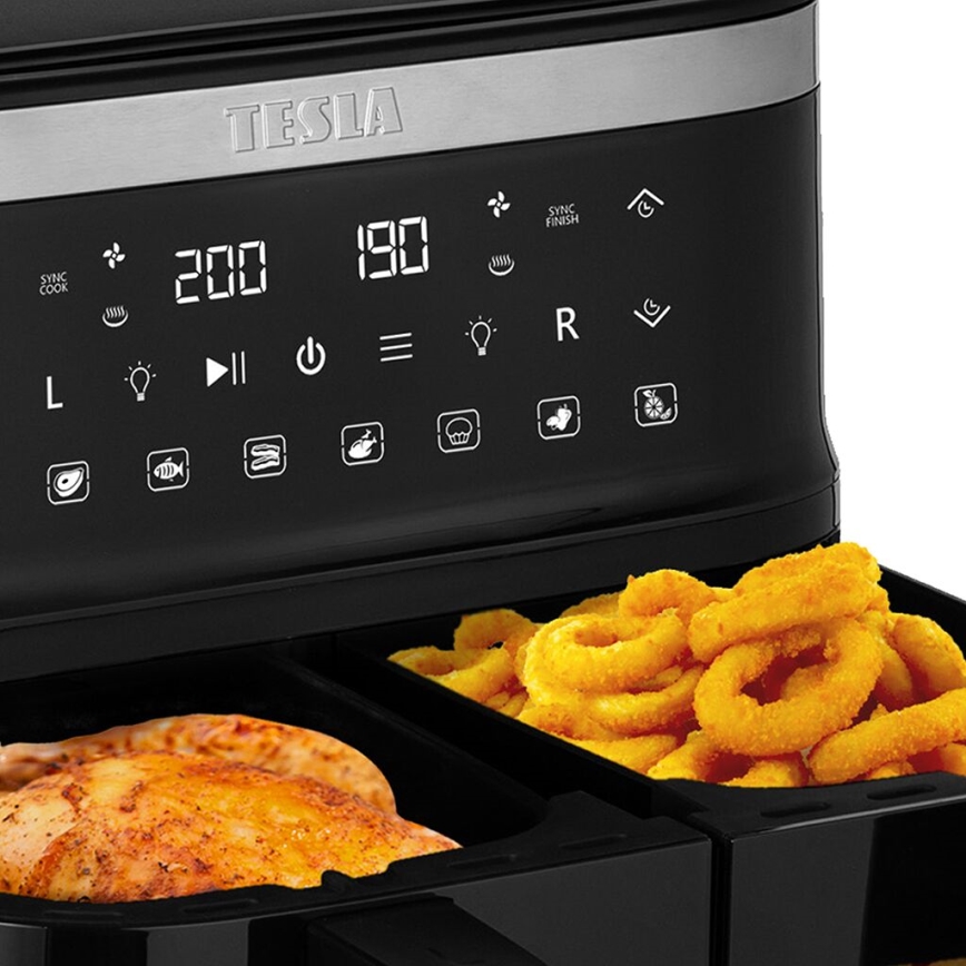 TESLA Electronics AirCook - Многофункционален двоен дигитален фритюрник с горещ въздух 7,6 l 2850W/230V