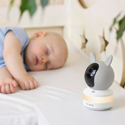 TESLA Electronics Bambino - Умна видеоняня 4 MP 2560p 5V Wi-Fi Tuya сива/бяла
